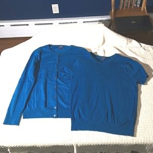 Lands End Turquoise Supima Sweater Cardigan Twin Set Small